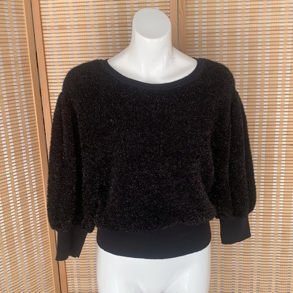NWT Anthropologie MAEVE PAMELA TINSEL Black SHIMMER SWEATER size Small - Picture 10 of 15